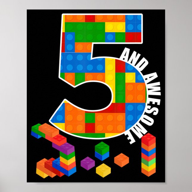 Building Blocks Bricks 5 Year Old Awesome Birthday Poster (Front)