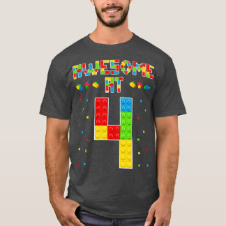 Building Blocks Bricks Awesome at 4 Years Old Birt T-Shirt