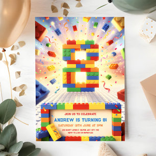 Building Blocks Bright Colourful 8th Birthday Invitation