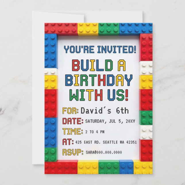 Building Blocks Building Bricks Blocks Birthday  Invitation (Front)