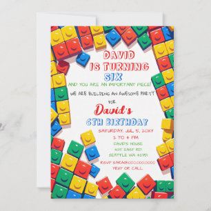 Building Blocks Building Bricks Blocks Birthday  Invitation