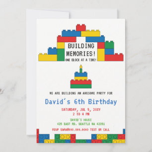 Building Blocks Building Bricks Blocks Birthday  Invitation
