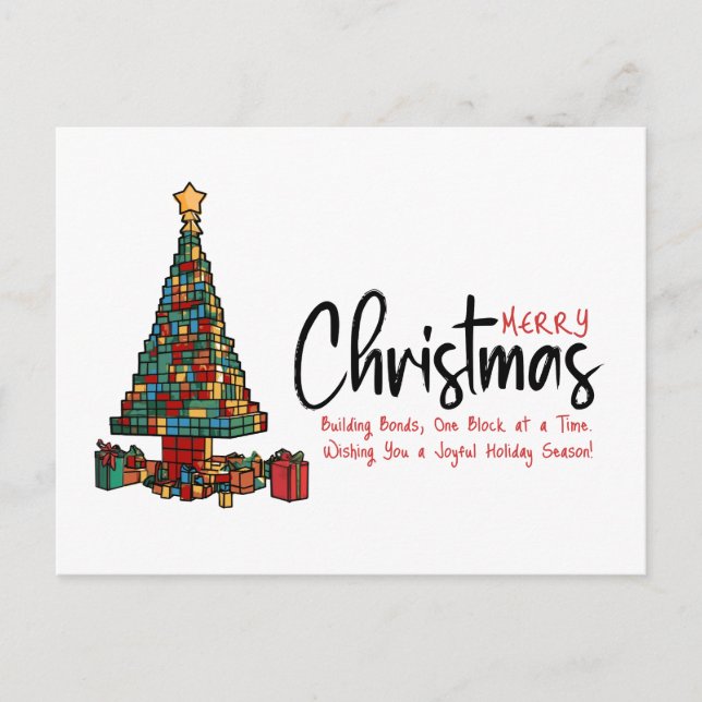 Building Blocks Christmas Tree Corporate Holiday Postcard (Front)