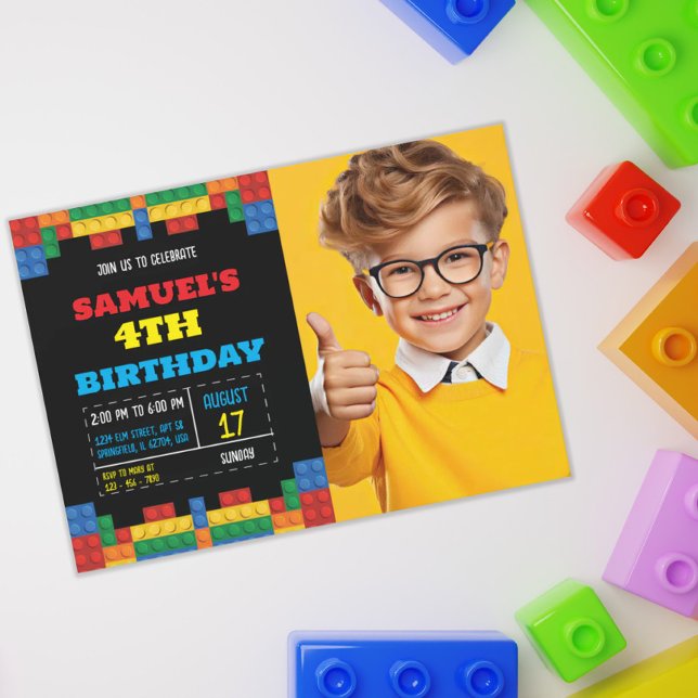 Building Blocks Construction Photo Birthday Invitation (Creator Uploaded)