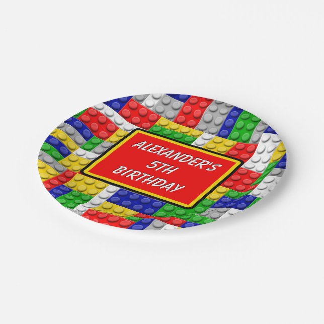 Building Blocks Primary Colour Boy's Birthday/Part Paper Plate (Angled)