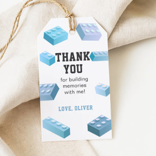 Building Blocks Thank you Tag, Blue Bricks Favor Gift Tags