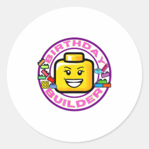 Building Brick Birthday Builder Blocks Bricks Figu Classic Round Sticker