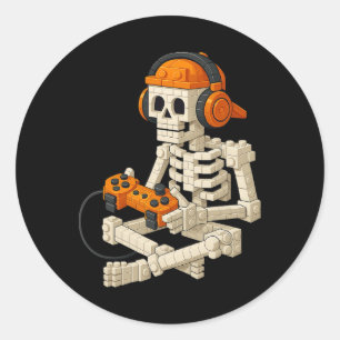 Building Brick Skeleton Video Gaming Halloween Cos Classic Round Sticker