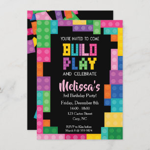 Building Bricks Birthday party Girls Invitation