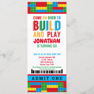 Building bricks birthday party invitation