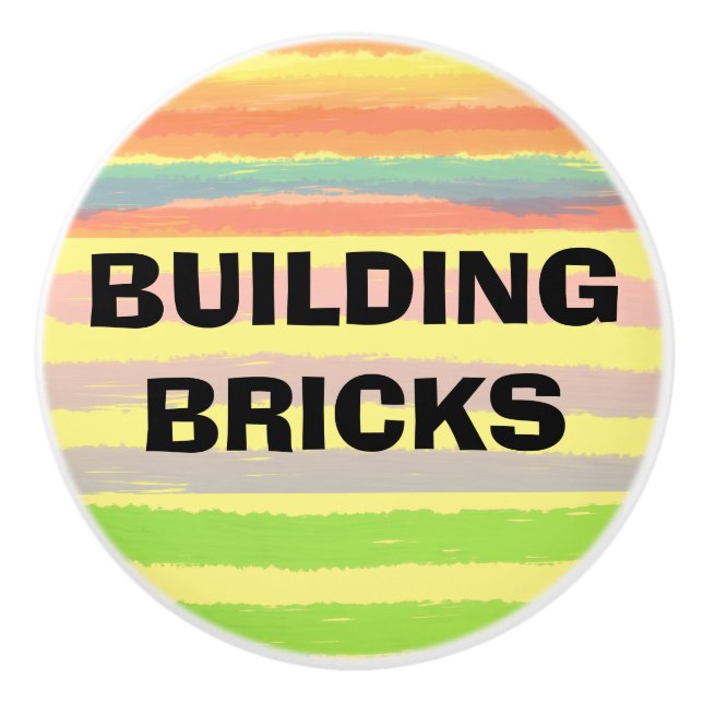 Building Bricks Blue Orange Green Stripes Ceramic Knob (Front)