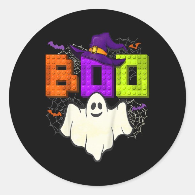 Building Bricks Boo Halloween Ghost Witch Group Bo Classic Round Sticker (Front)