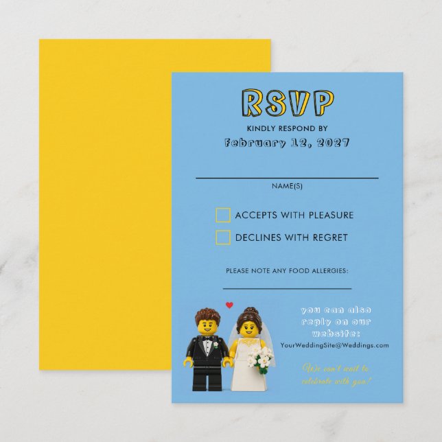 Building Bricks Classic Toy Blocks Wedding RSVP Card (Front/Back)