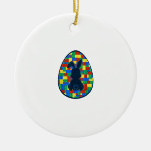 Building Bricks Easter Egg Bunny Boys Girl Family  Ceramic Ornament