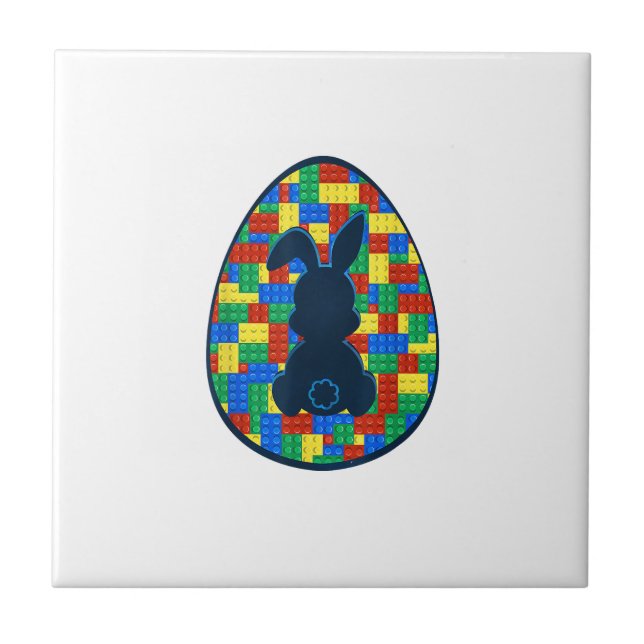 Building Bricks Easter Egg Bunny Boys Girl Family  Ceramic Tile (Front)