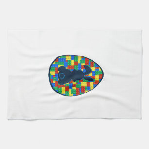 Building Bricks Easter Egg Bunny Boys Girl Family  Tea Towel