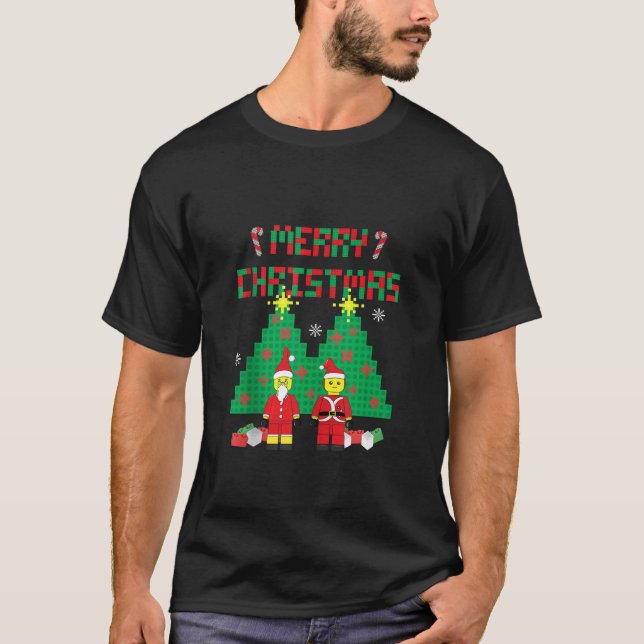 Building Bricks Merry Christmas Tree Santa Family  T-Shirt (Front)