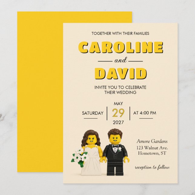 Building Bricks Toy Blocks Modern Fun Wedding Invitation (Front/Back)