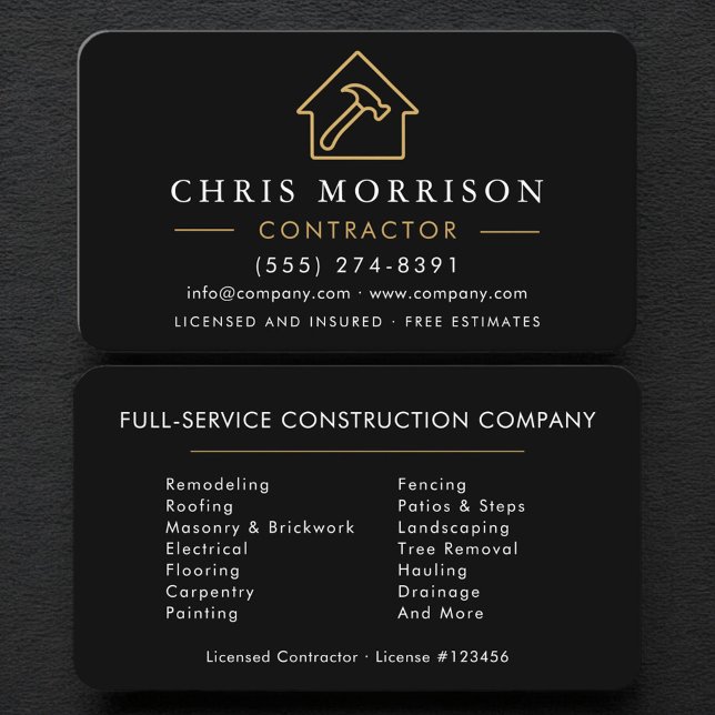 Building Construction Black Gold Professional Business Card (Creator Uploaded)
