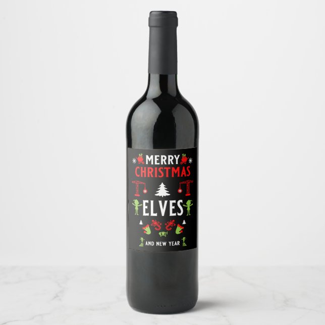 Building Construction Christmas Ugly Wine Label (Front)