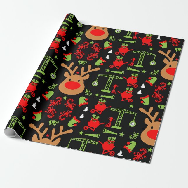 Building Construction Christmas Wrapping Paper (Unrolled)