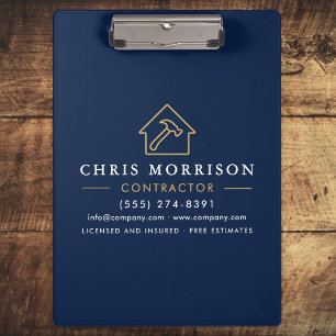 Building Construction Contractor Navy Blue Gold Clipboard
