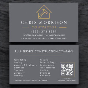 Building Construction Gray Gold QR Code Business Card