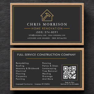 Building Construction Home Renovation Wood QR Code Business Card