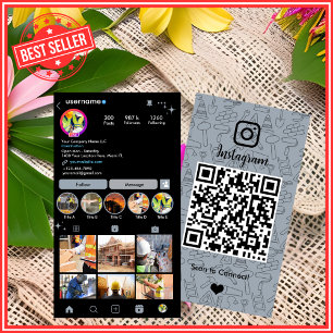 Building Construction Instagram Dusty Blue QR Code Business Card