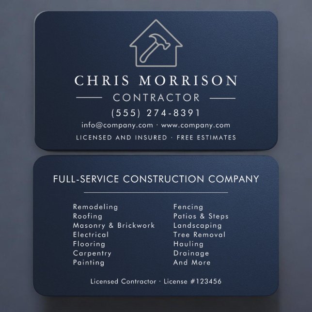 Building Construction Metallic Navy Blue Silver  Business Card (Creator Uploaded)