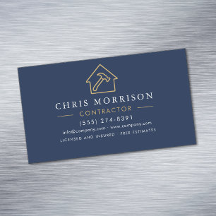 Building Construction Navy Blue Gold Magnetic Business Card