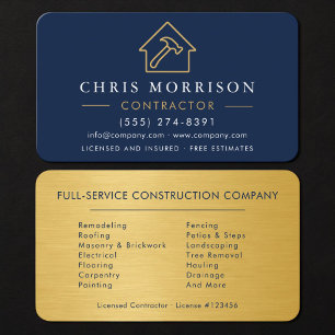 Building Construction Navy Blue & Gold Metallic Business Card