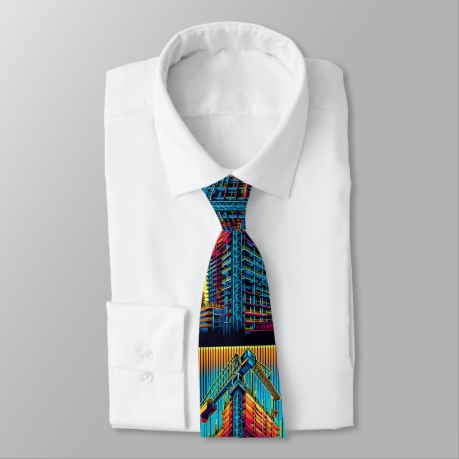 Building Construction with Crane Neon Colours  Tie (Tied)