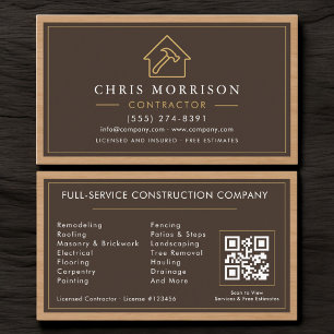 Building Construction Wood QR Code Business Card