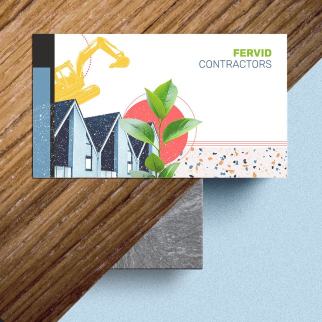 Building Contractor Bold Modern Construction Business Card (Bold and colorful Building Contractor Construction business card in a retro modern collage design.)