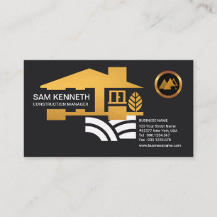 Building Contractor Stylish Gold Home Iconic Icon Business Card