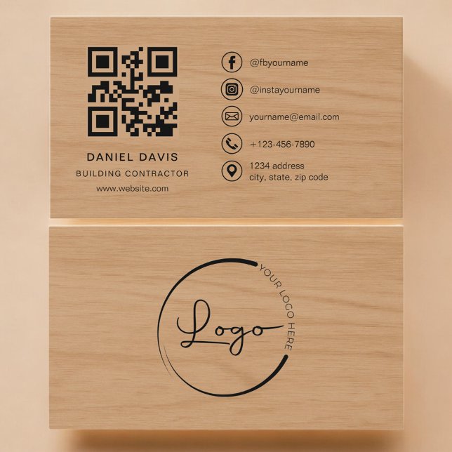 Building Contractor Wood Professional QR Code Business Card (Creator Uploaded)