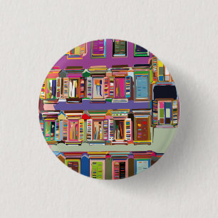 Building facade with  Multicolore windows 3 Cm Round Badge