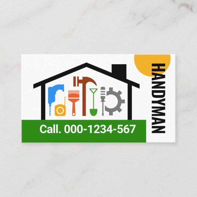 Building Frame Handyman Tools Landscape Business Card (Front)