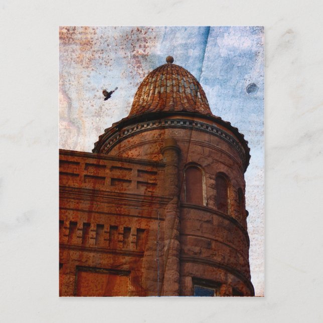 building in Fort Madison with rust background Postcard (Front)