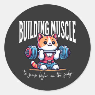 Building muscle cat - weight lifting classic round sticker