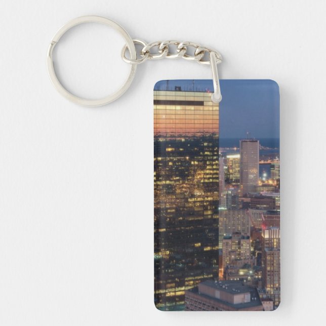 Building of Boston with light trails on road Key Ring (Front)