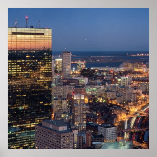 Building of Boston with light trails on road Poster (Front)