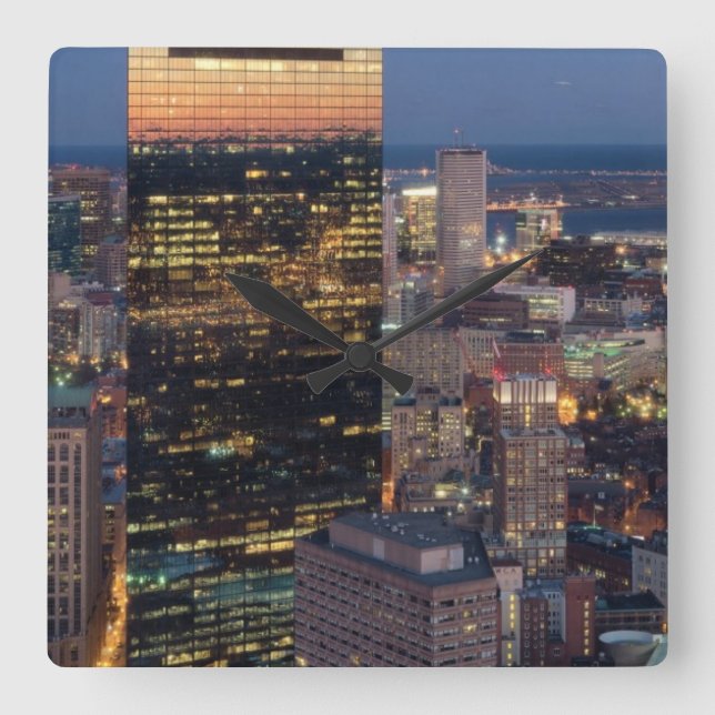 Building of Boston with light trails on road Square Wall Clock (Front)