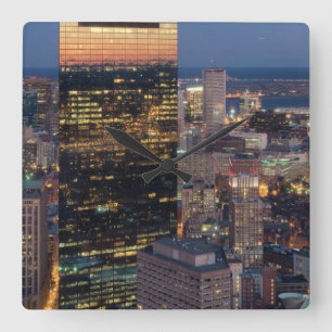 Building of Boston with light trails on road Square Wall Clock