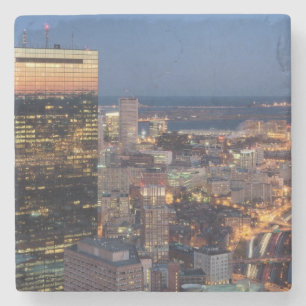 Building of Boston with light trails on road Stone Coaster