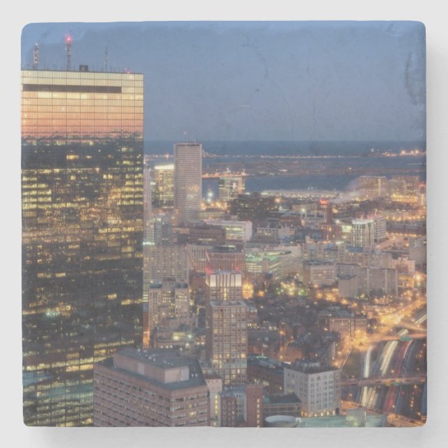 Building of Boston with light trails on road Stone Coaster (Front)