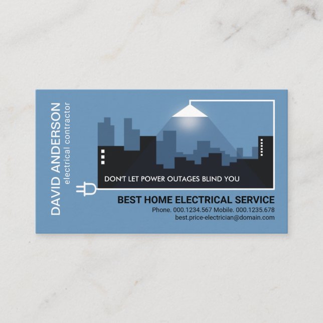 Building Silhouette Home Power Outage Electrician Business Card (Front)