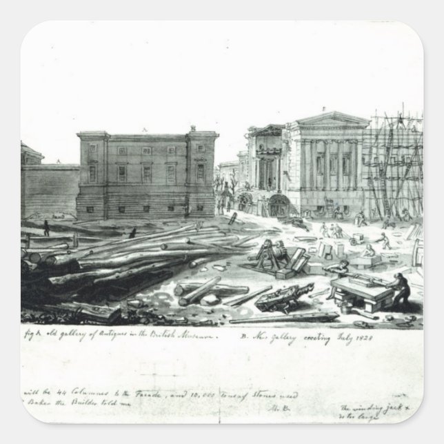 Building the New Gallery of the British Museum Square Sticker (Front)