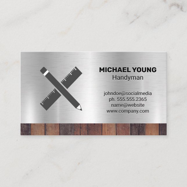 Building Tools | Construction Builder | Wood Metal Business Card (Front)